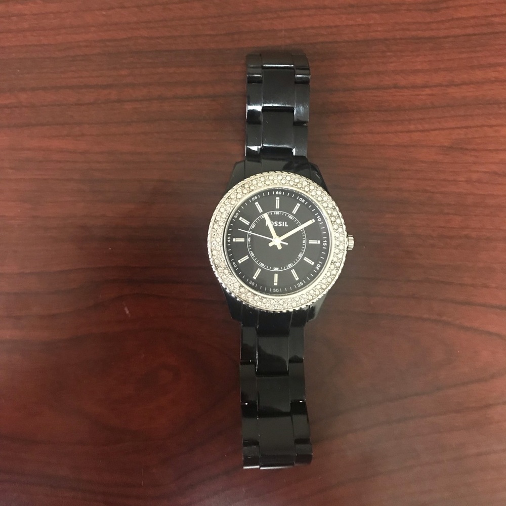 Black Fossil Watch with Diamond Detail